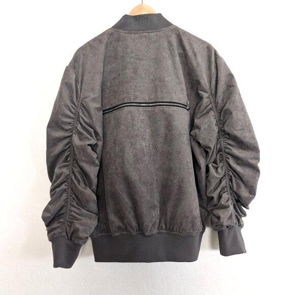 LIFTED ANCHORS Jacket Men's M‎ Gray Suede Bird Bomber Zip Ruched Stretch Sleeves - Picture 4 of 15